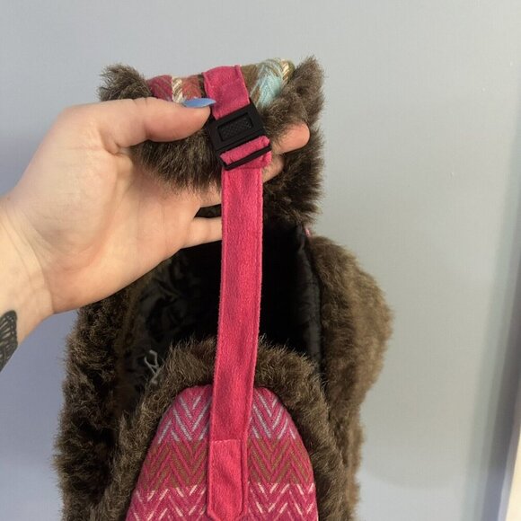 D&Y Trapper Hat Womens One Size Pink Shapka Plaid Winter Faux Fur Ear Flap - Picture 9 of 10